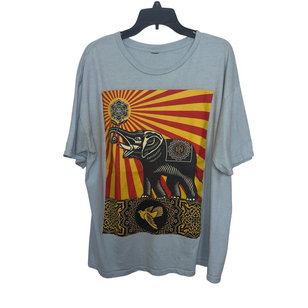 Obey Shepard Fairey Peace Elephant Graphic Tee Light Blue XL Streetwear